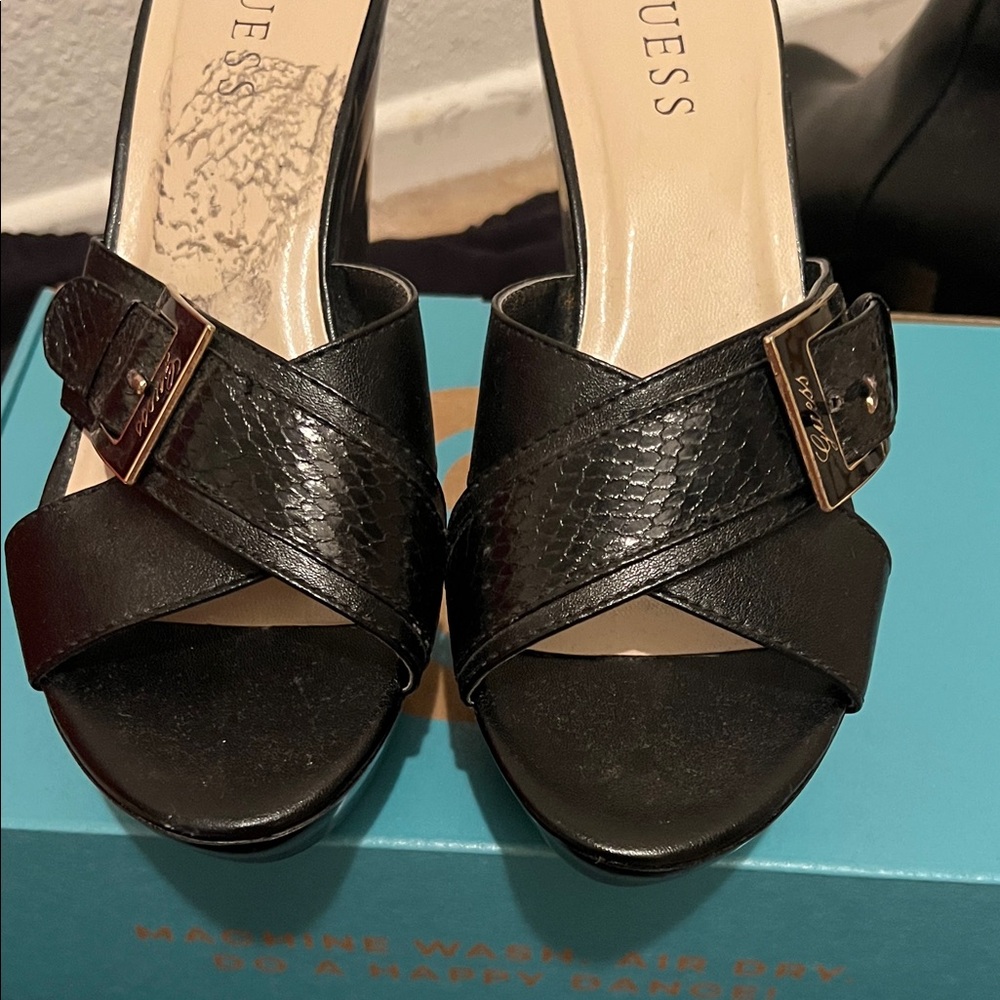 Guess Black Textured Mules